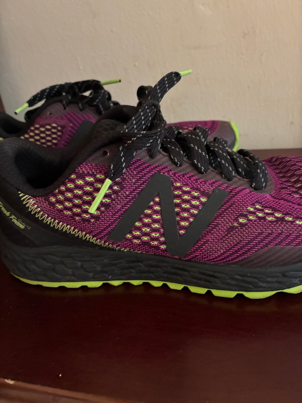 New Balance Women’s Purple and Black Running Shoes with Neon Green Accents